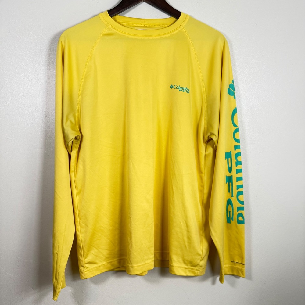 Columbia PFG Terminal Tackle Sun Protection Shirt Size Small Yellow Long Sleeve